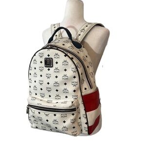 MCM Visteos Stark BackPack Large Travel Backpack W Laptop Divider Red White Blu